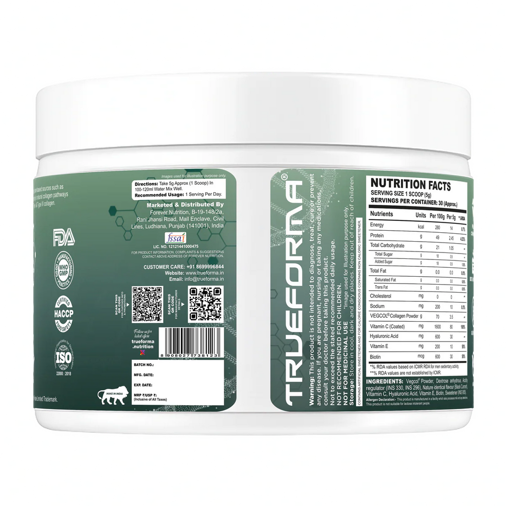 Trueforma® Veg Collagen with Type I & Type III With Vitamin C & Hyaluronic Acid | 30 Servings