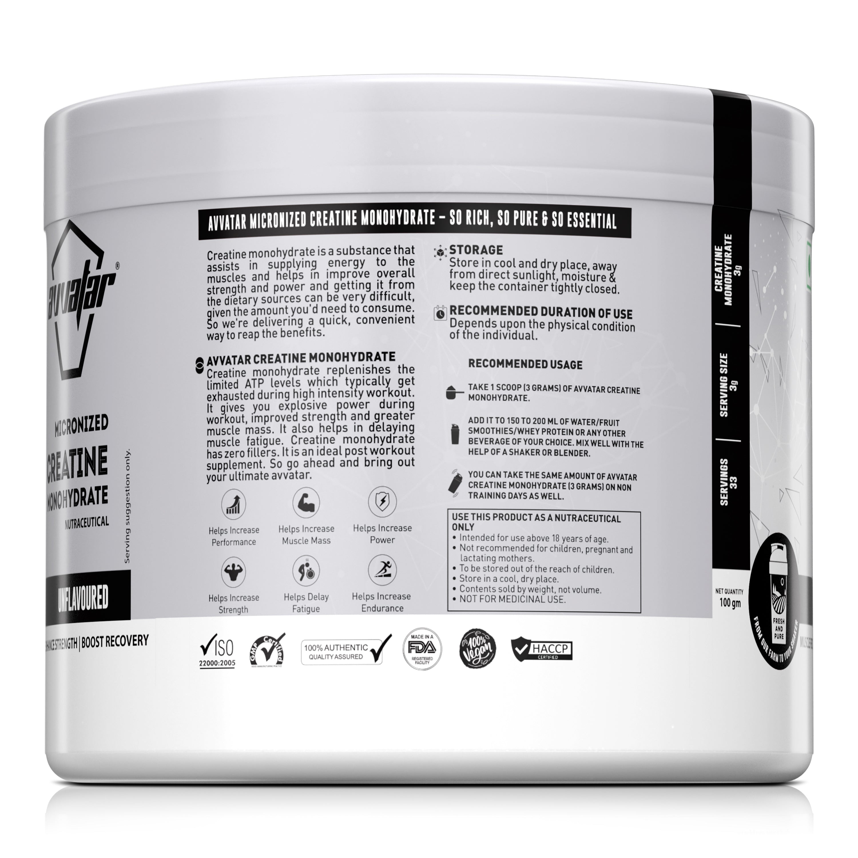 Avvatar Creatine Monohydrate | 100G | Unflavoured Secondary image