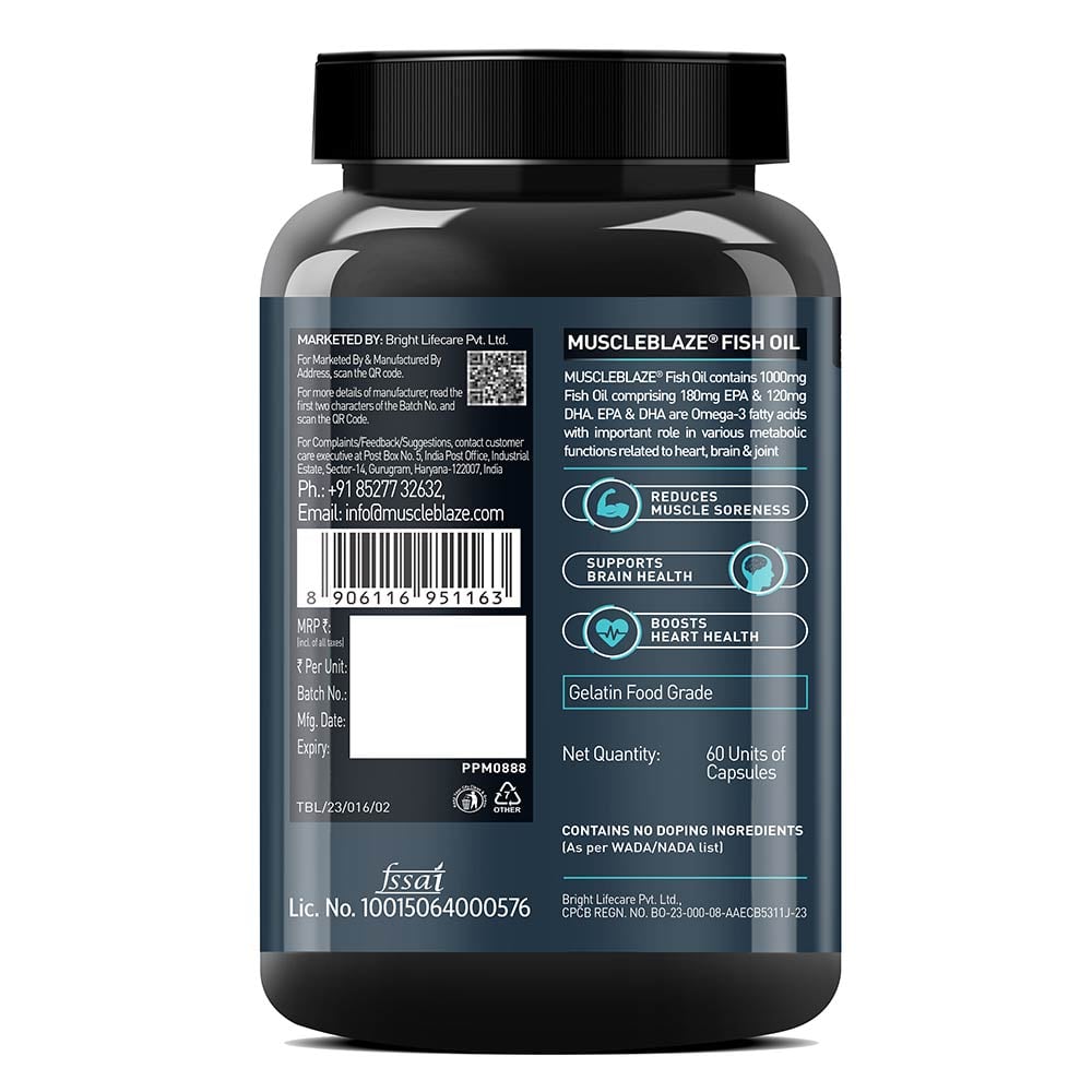 MuscleBlaze Omega 3 Fish Oil (1000 mg) with 180mg EPA and 120mg DHA
