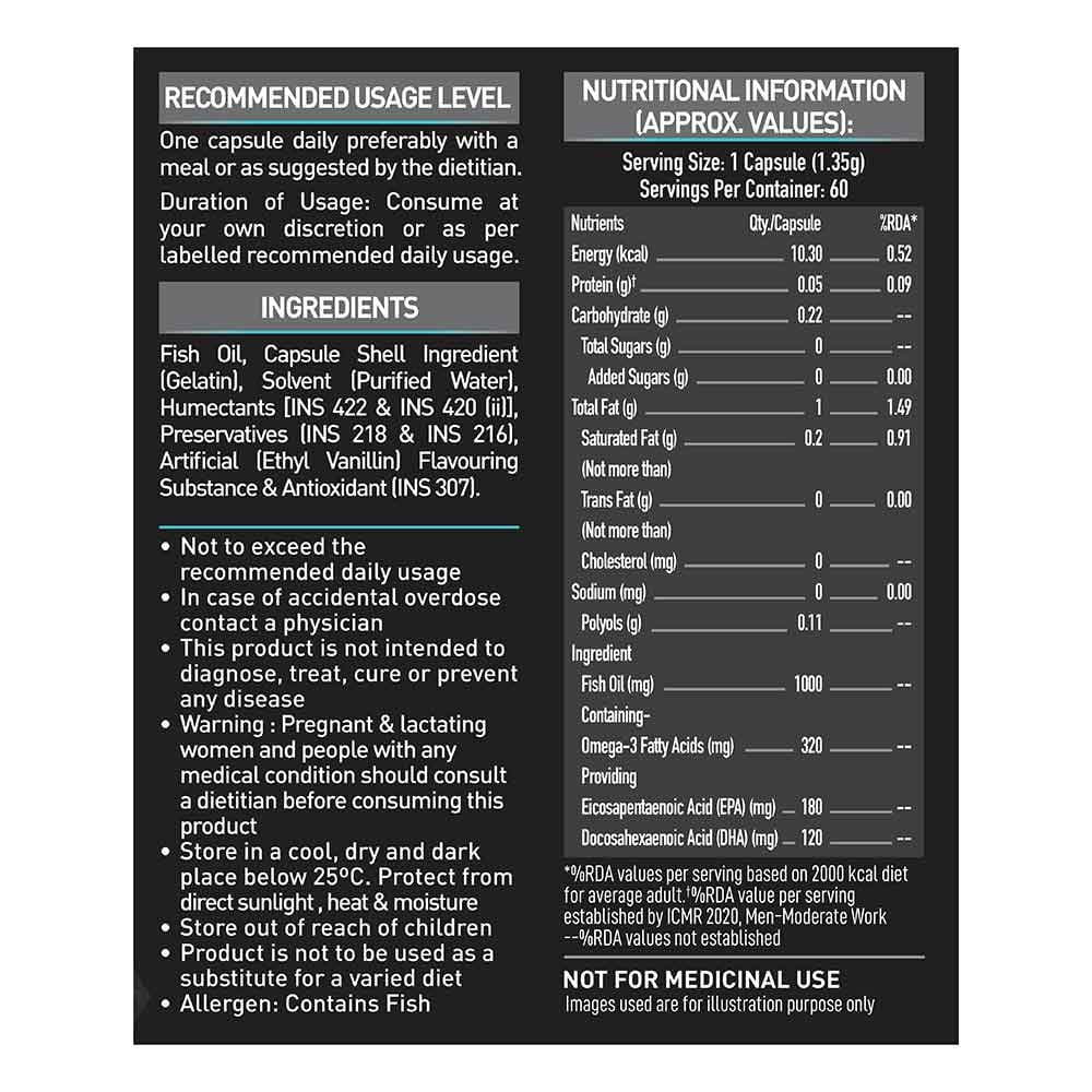 MuscleBlaze Omega 3 Fish Oil (1000 mg) with 180mg EPA and 120mg DHA
