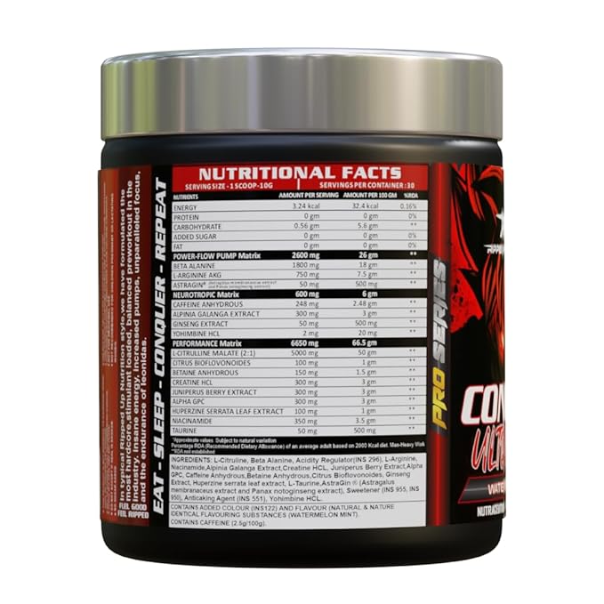 Ripped Up Nutrition Conquer Ultra Maxx- Pre workout 300gm 30Servings