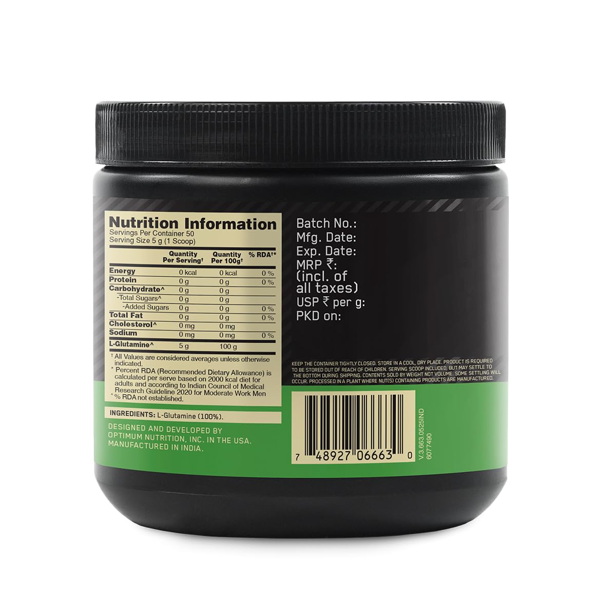 Optimum Nutrition (ON) L-Glutamine Powder- 250 Gram, 50 Serves