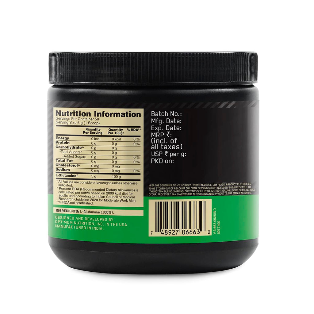 Optimum Nutrition (ON) L-Glutamine Powder- 250 Gram, 50 Serves,Unflavoured