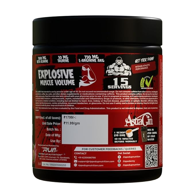 Ripped Up Nutrition Conquer Ultra Maxx- Pre workout 300gm 30Servings