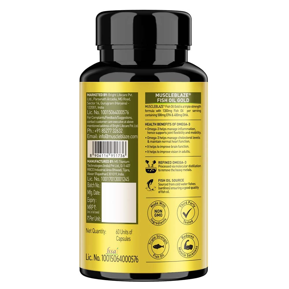 MuscleBlaze Omega 3 Fish Oil Gold 3x Triple Strength (EPA & DHA)
