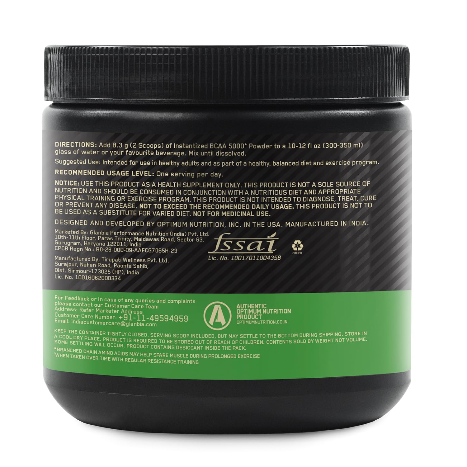 Optimum Nutrition BCAA, 5g BCAAs in 2:1:1 Ratio, 30 serving,(250gm, Green Apple)