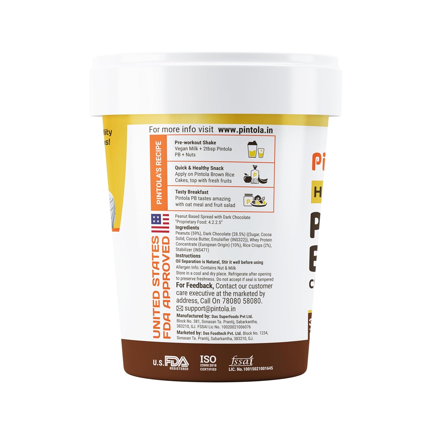 PINTOLA High Protein Peanut Butter Chocolate Flavour Crunchy 510g