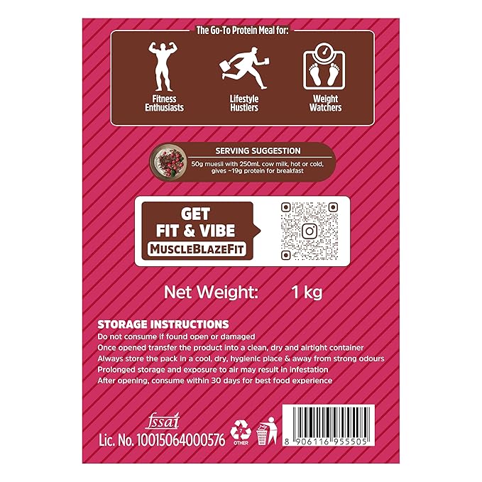 MuscleBlaze Fit High Protein Muesli (1kg, Dark Chocolate & Cranberry)
