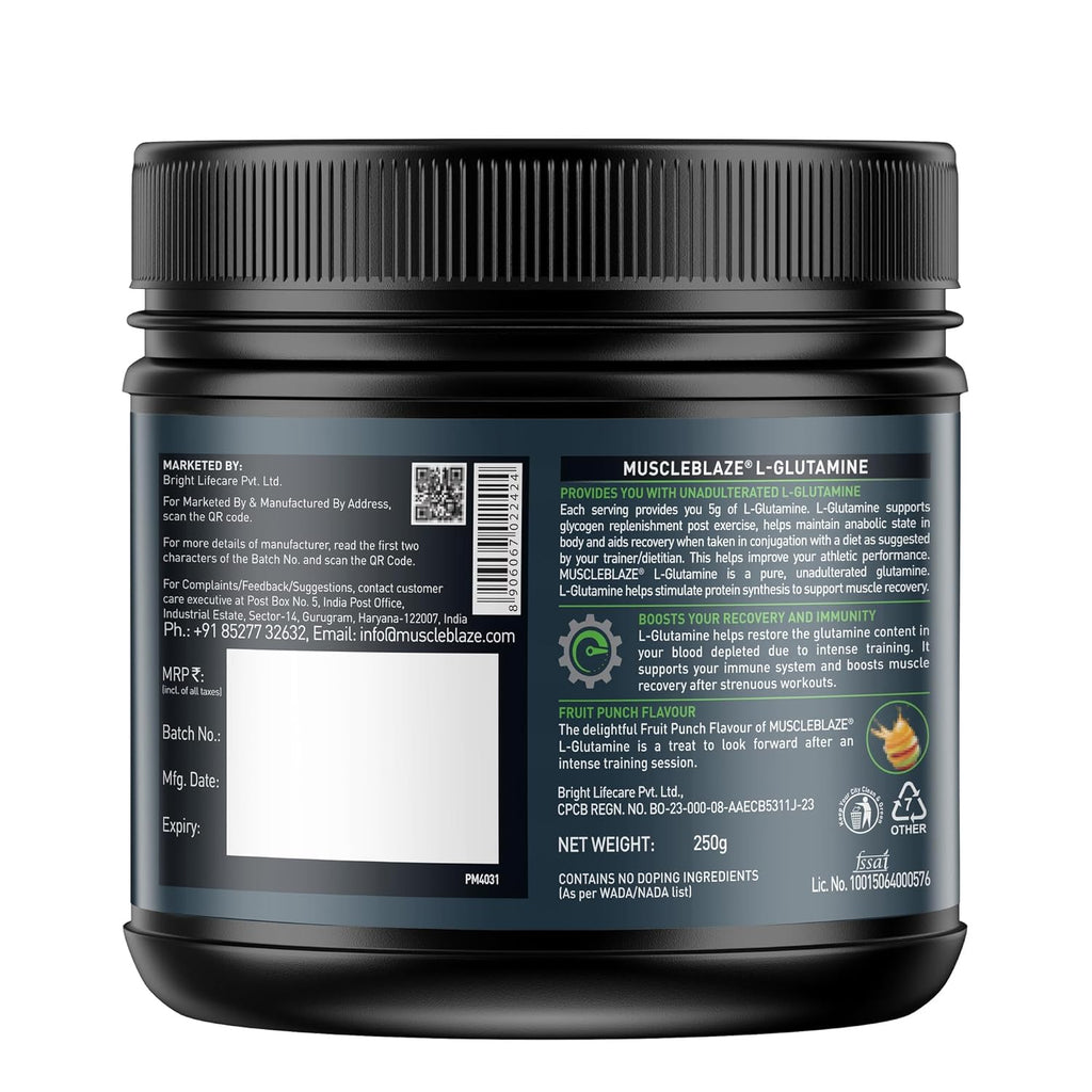 MuscleBlaze L-Glutamine Powder, Fruit Punch (41 Servings, 250g)