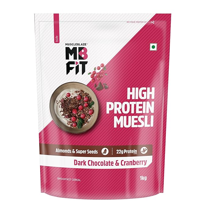 MuscleBlaze Fit High Protein Muesli (1kg, Dark Chocolate & Cranberry)