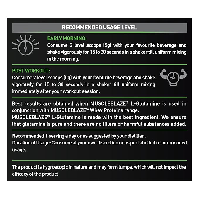 MuscleBlaze L-Glutamine Powder, Unflavoured (50 Servings, 250g)|