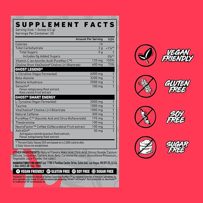GHOST Legend Pre Workout Powder,- 30 Servings