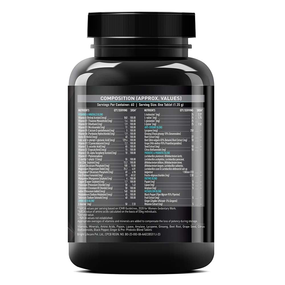 MuscleBlaze MB-VITE Daily Multivitamin, for Enhanced Energy, Stamina & Gut Health