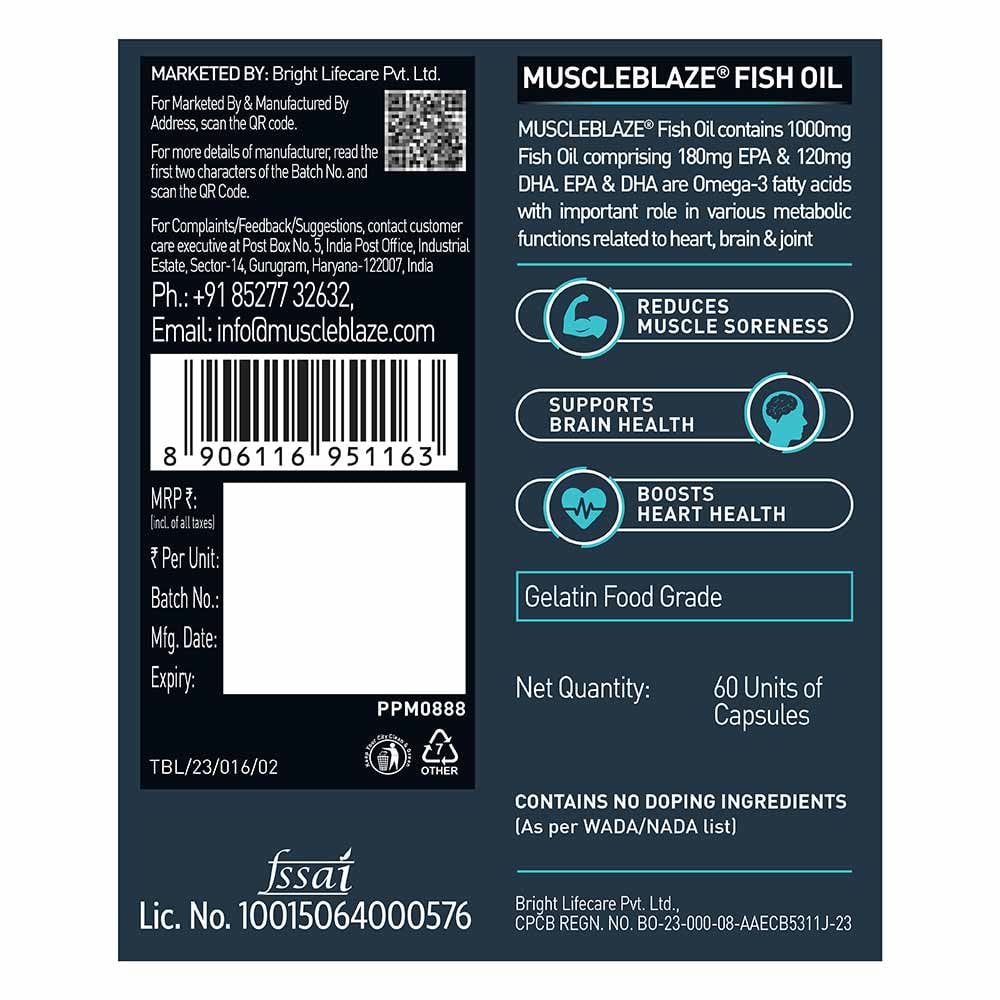 MuscleBlaze Omega 3 Fish Oil (1000 mg) with 180mg EPA and 120mg DHA