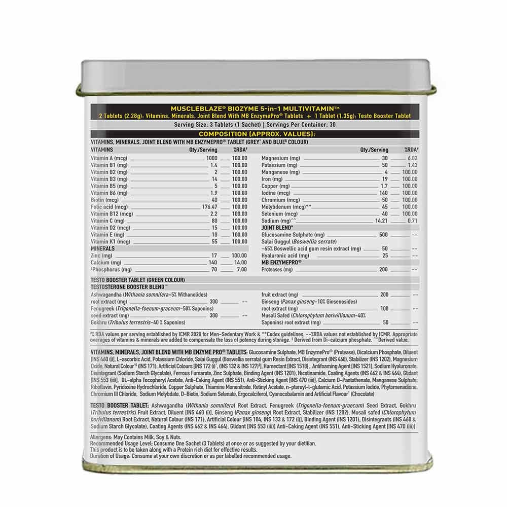 MuscleBlaze Biozyme 5 in 1 Multivitamin
90 tablet(s) • Unflavoured