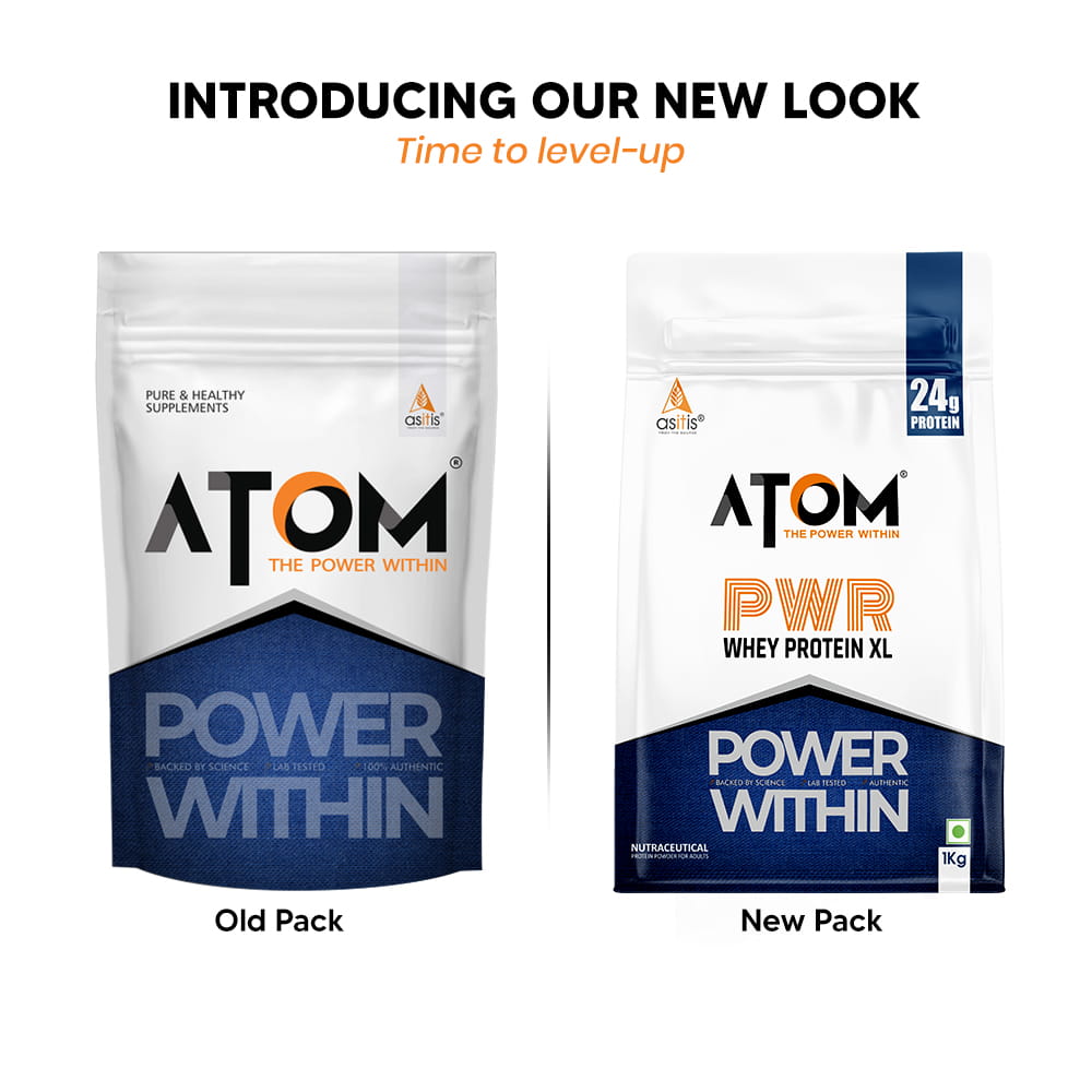 AS-IT-IS ATOM PWR Whey Protein XL I 24g Protein, 11g EAA, with DigeZyme, Easy Digest, Lean Muscle Gains, Rapid Recovery, 1kg