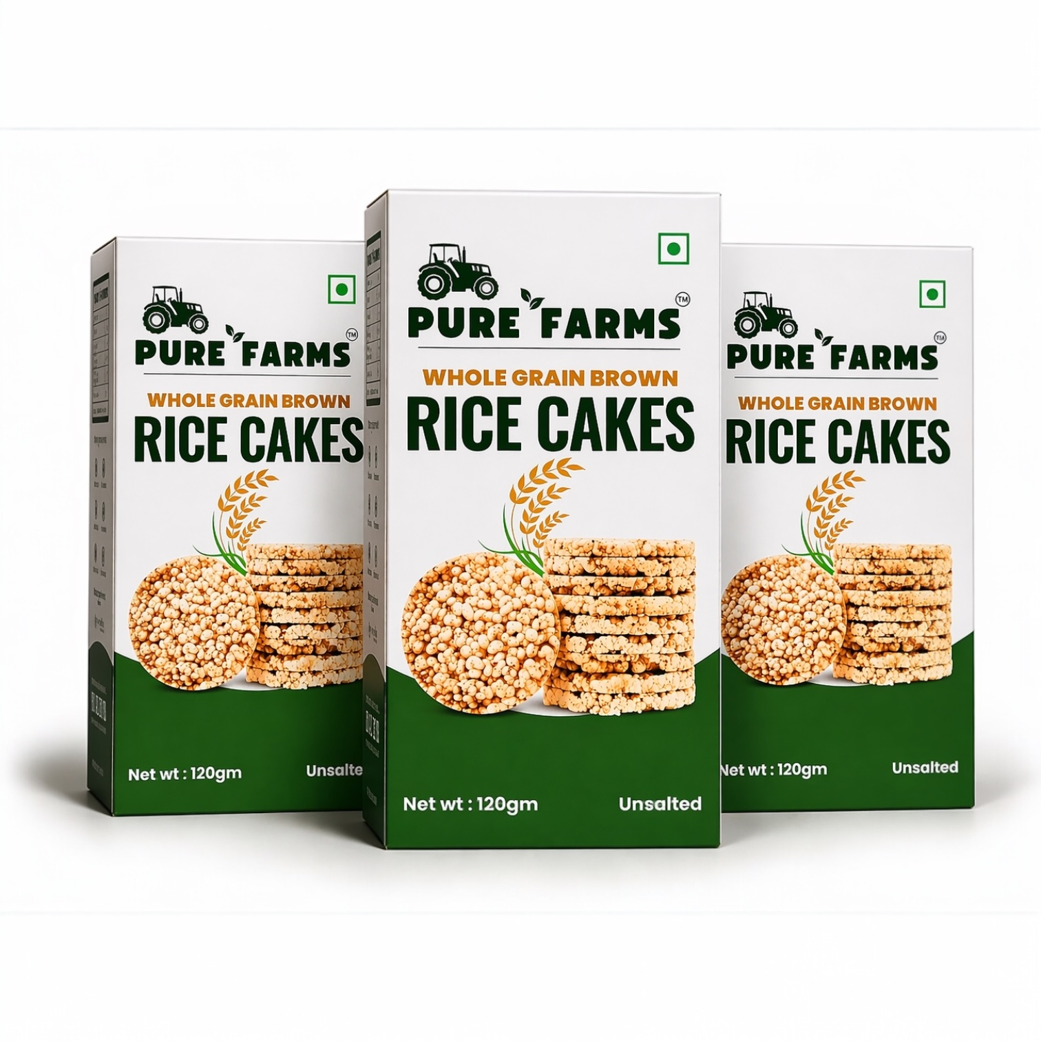 Pure farms Whole Grain Brown Rice Cakes Pack of 3 (120gm each) Main image