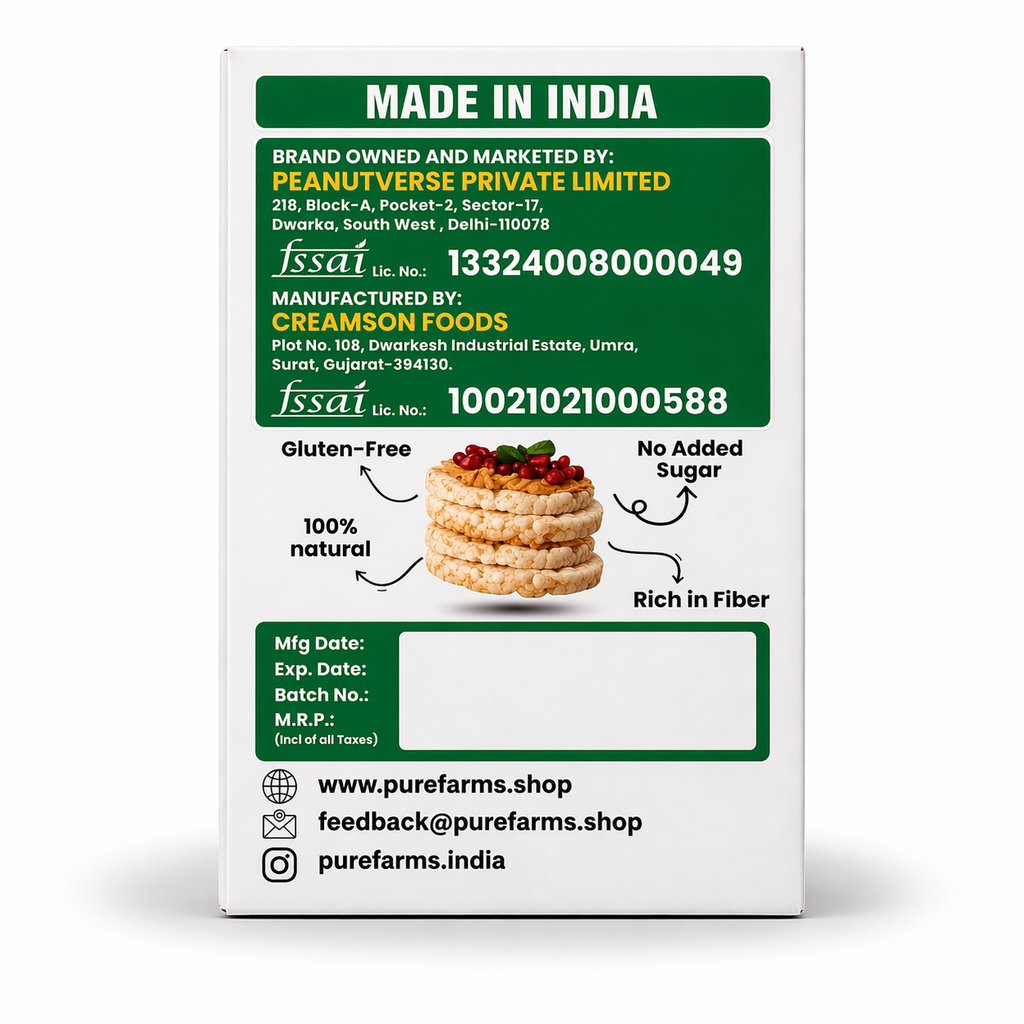 Pure farms Whole Grain Brown Rice Cakes Pack of 3 (120gm each)