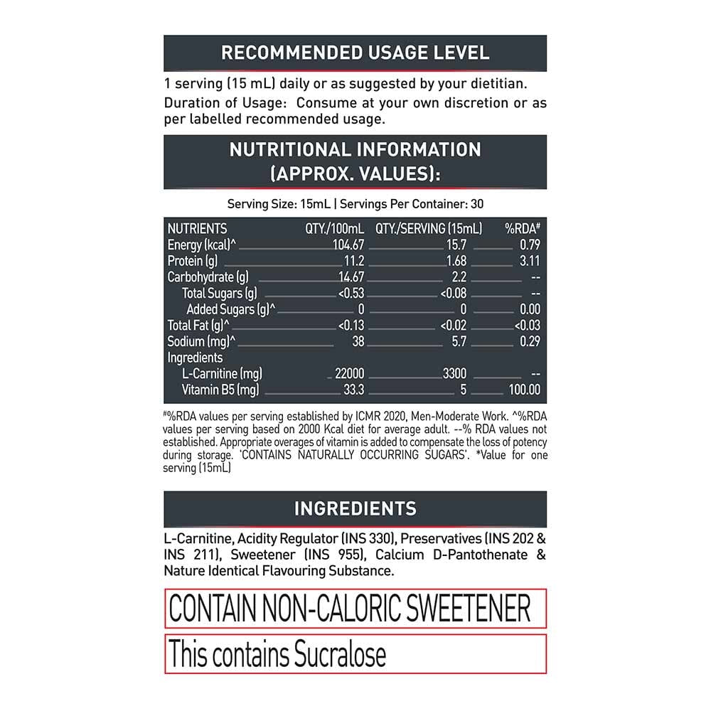 MuscleBlaze Liquid L-Carnitine PRO - 3300mg Triple Strength Formula
