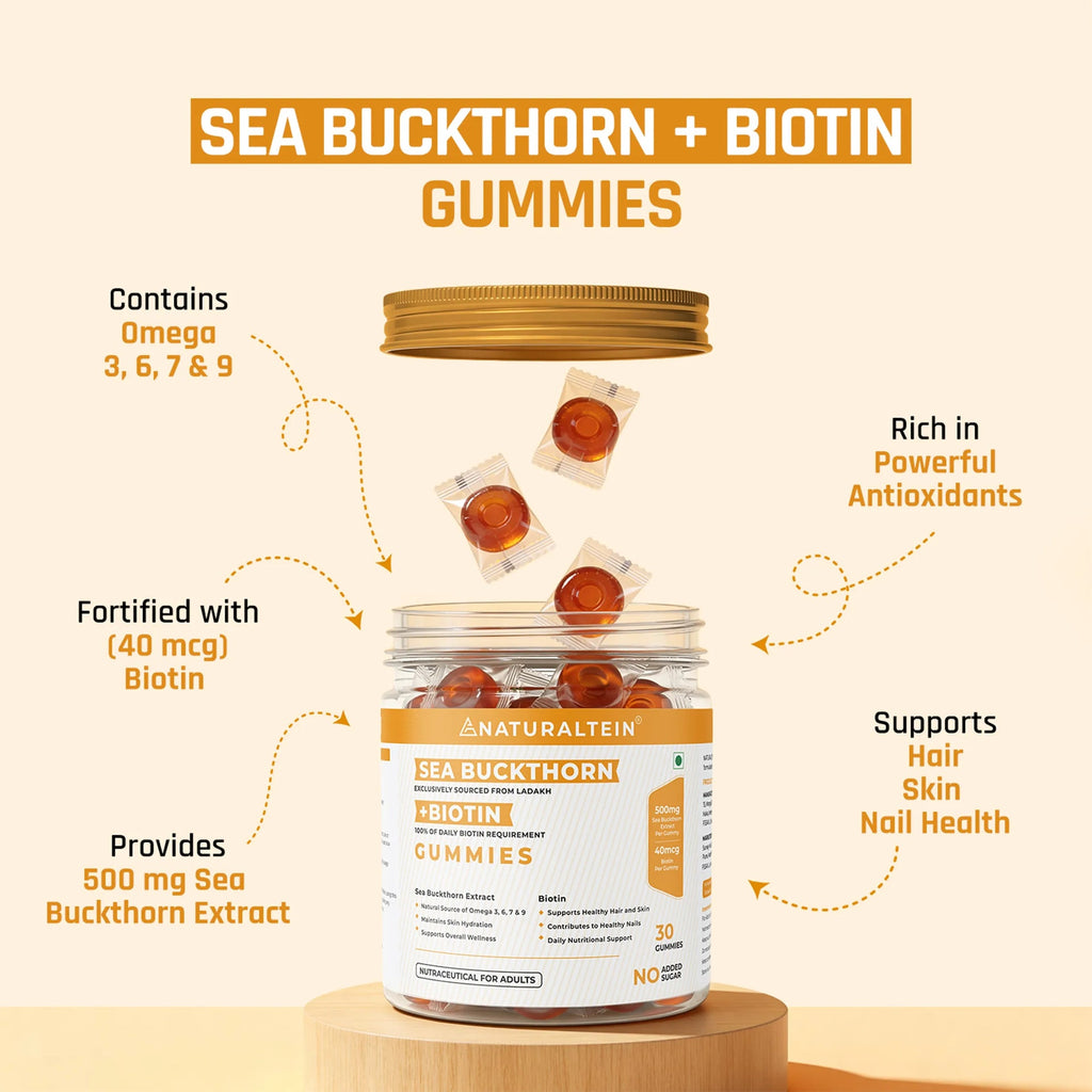 NATURALTEIN Sea Buckthorn + Biotin Gummies (30 Gummies)