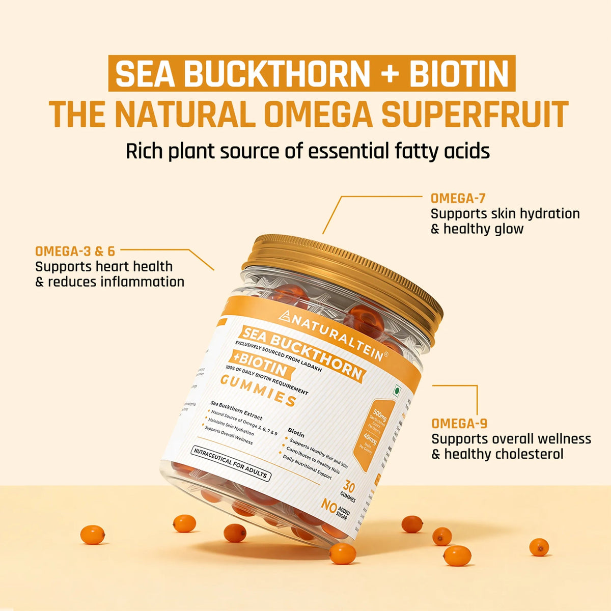 NATURALTEIN Sea Buckthorn + Biotin Gummies (30 Gummies)