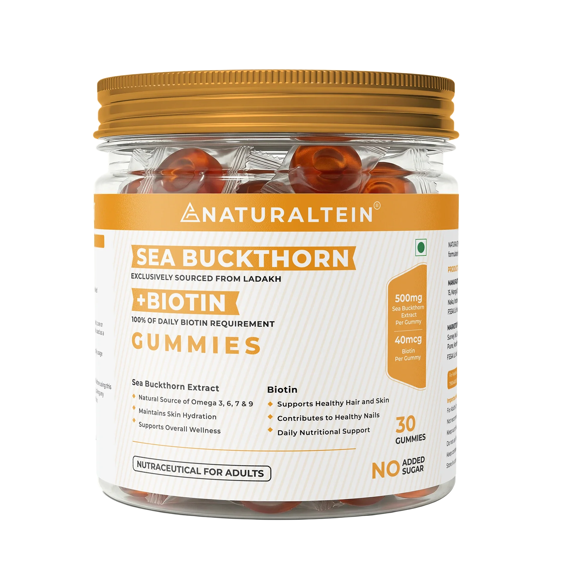 NATURALTEIN Sea Buckthorn + Biotin Gummies (30 Gummies)