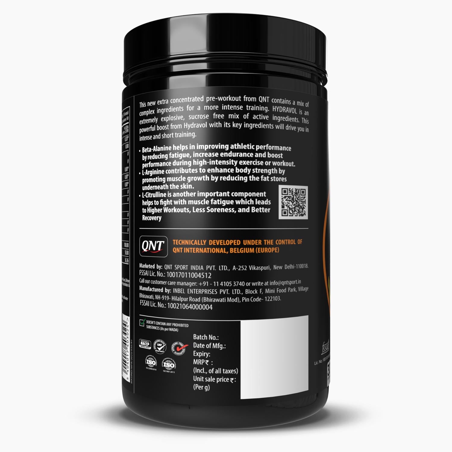 QNT HYDRAVOL PRE WORKOUT POWDER | LEMON, 400 G