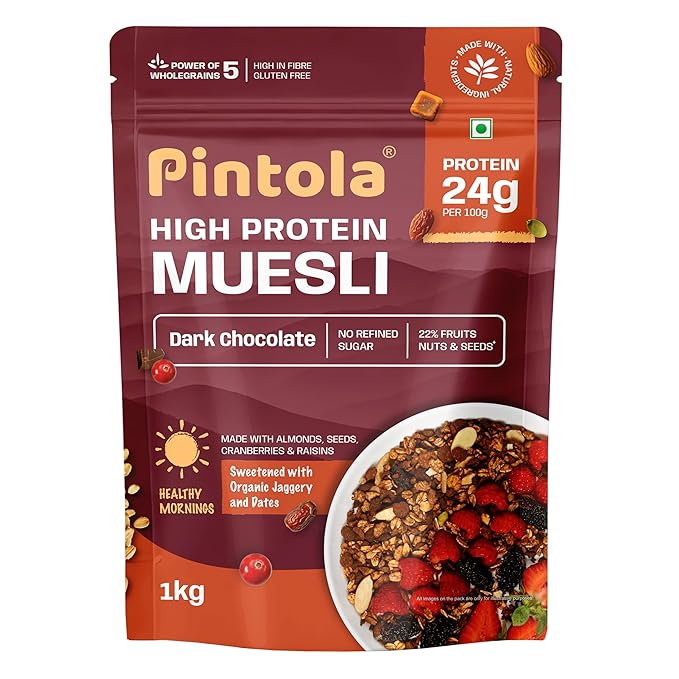 Pintola High Protein Muesli Dark Chocolate & Cranberry 1kg, 24g Protein