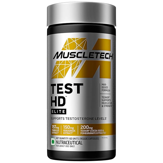 MuscleTech Test HD Elite Boost Free Testosterone Levels, 60 Veggie Capsules