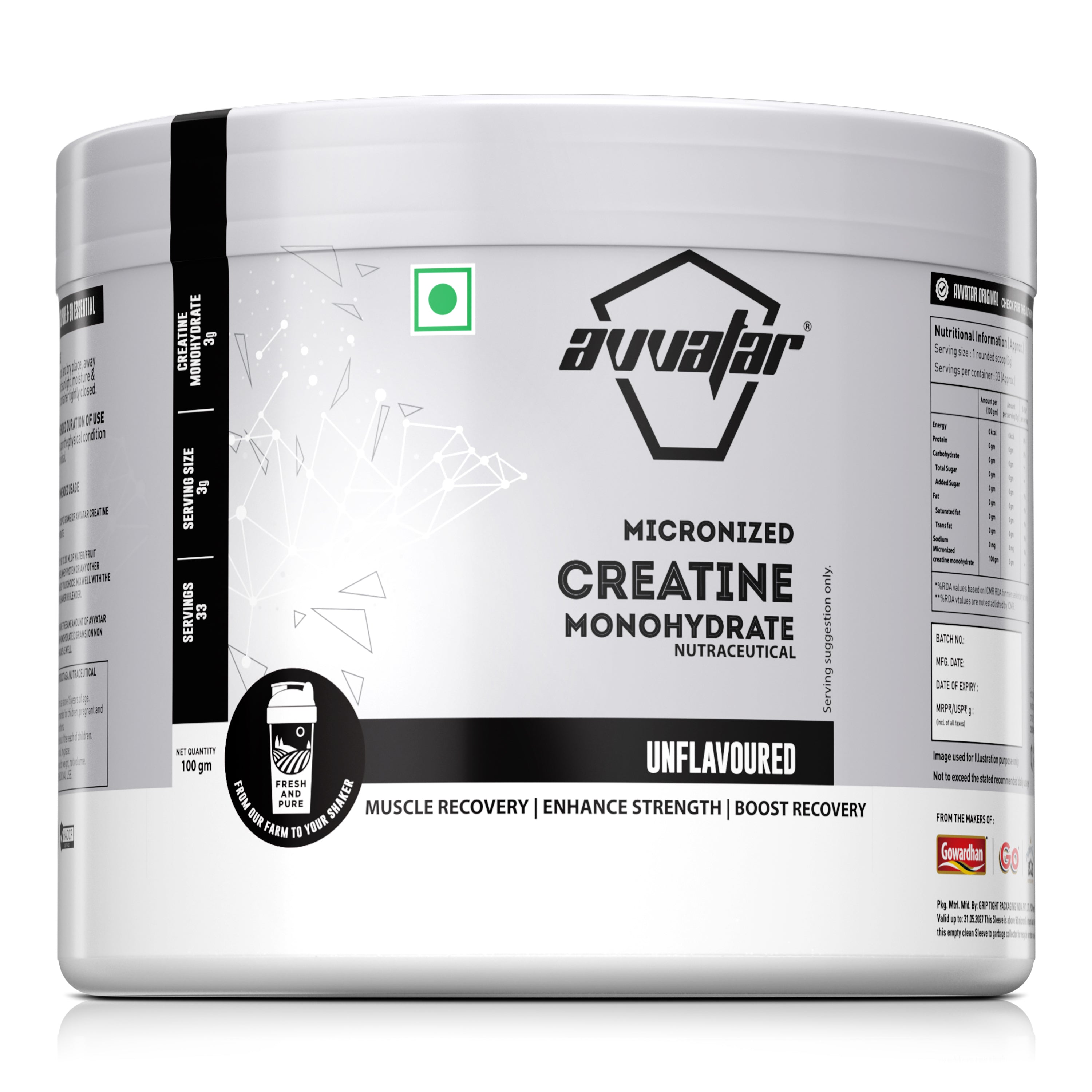 Avvatar Creatine Monohydrate | 100G | Unflavoured Main image