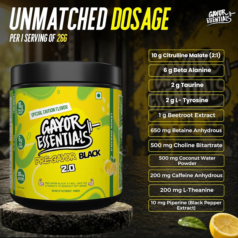 Gayor Essential | Pump Gayor Black 2.0 (Without Caffeine, Optimally Dosed with HydroPrime®)