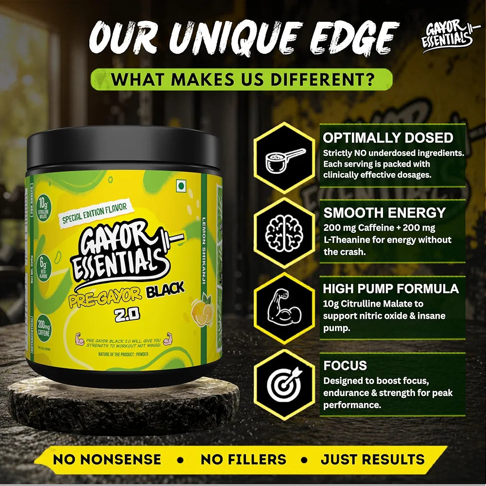 Gayor Essential | Pump Gayor Black 2.0 (Without Caffeine, Optimally Dosed with HydroPrime®)
