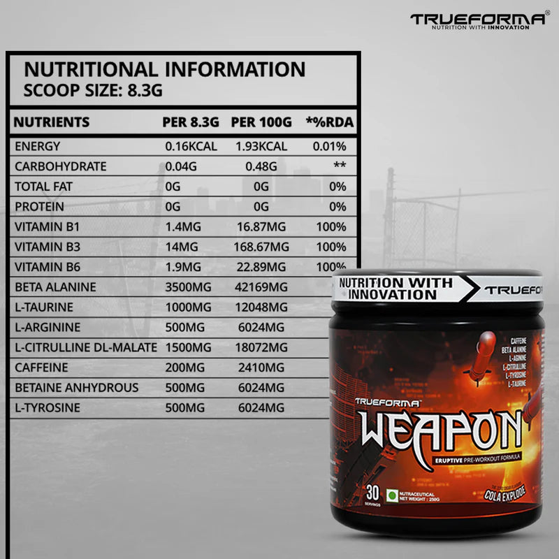 Trueforma Weapon: Pre-Workout Formula for Energy & Focus 30 Scoops